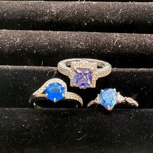 Dazzling Silver and Blue Gemstone Ring Trio